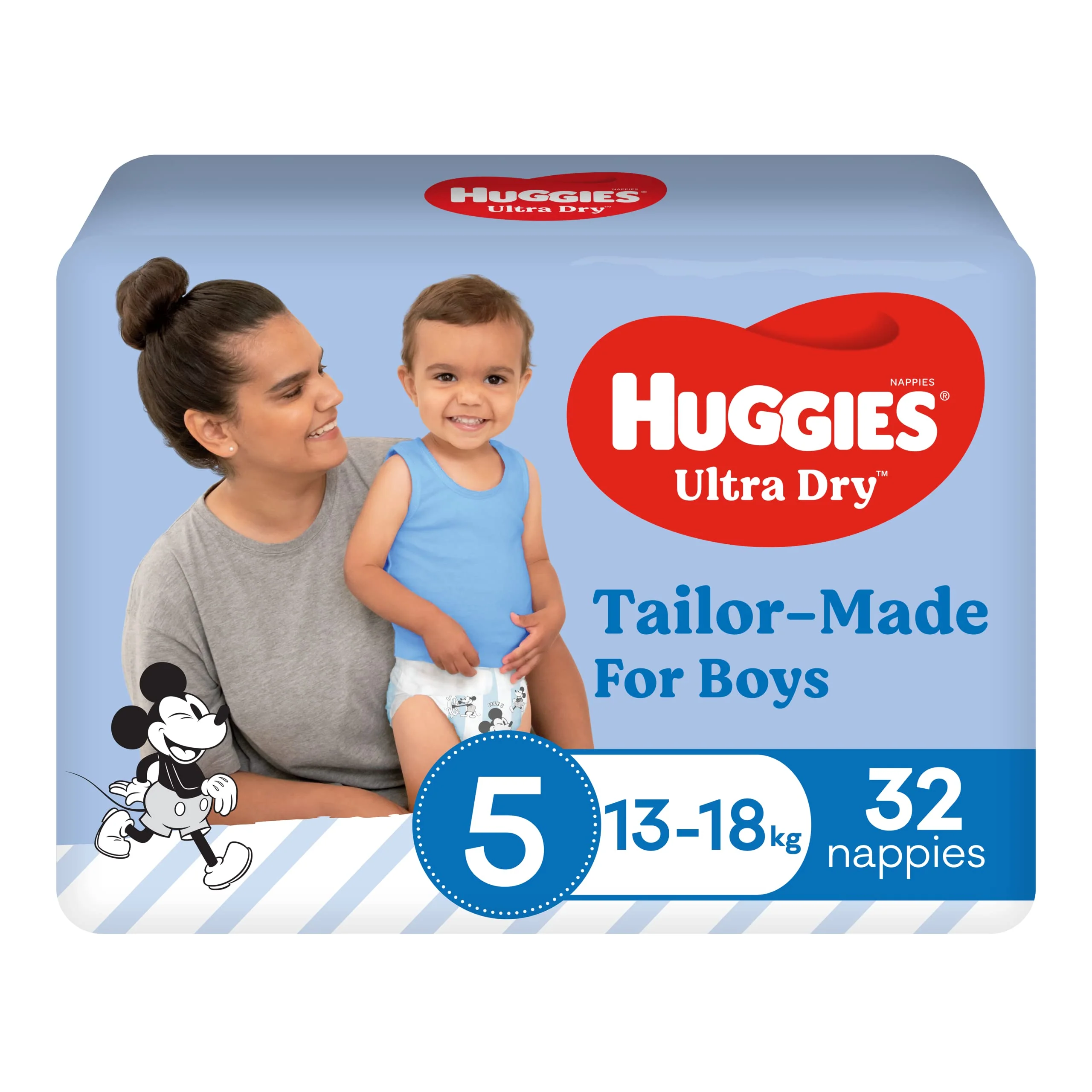 Huggies Ultra Dry Nappies for Boys Size 5 Walker (13-18kg) | Pack of 32