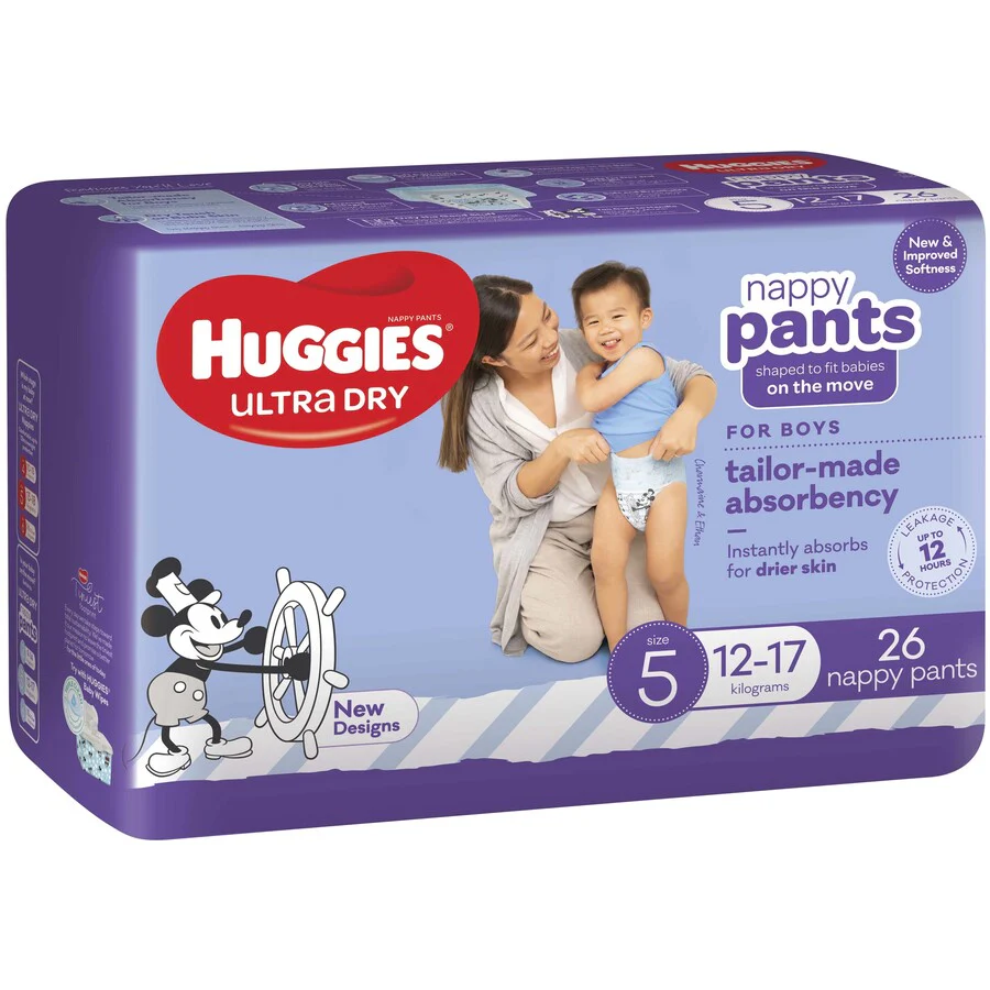 Huggies Ultra Dry Nappy Pants for Boys Size 5 Walker (12-17kg) | Pack of 26 - Image 2