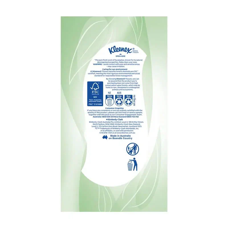 Kleenex Facial Tissues Eucalyptus 3 ply, Packs of 95 | Carton of 24 packets - Image 3