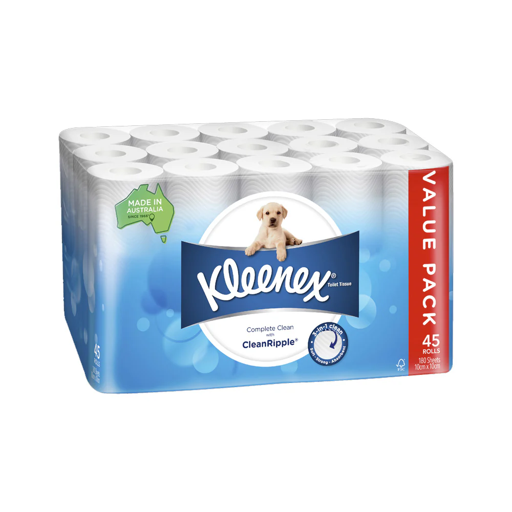 Kleenex Toilet Tissue Paper 180 sheets per roll (10 x 10cm) | Carton of 45 rolls