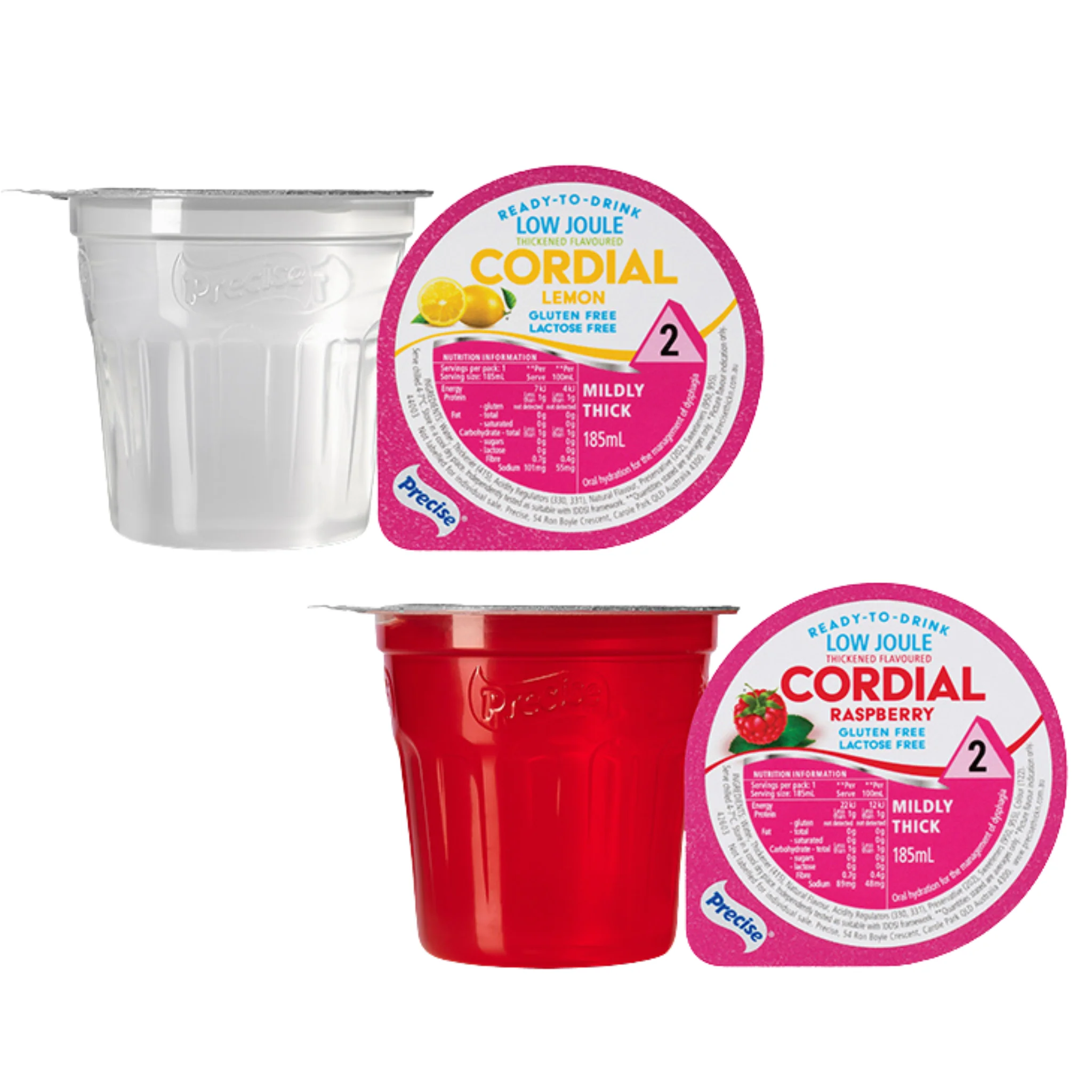 Precise Ready-To-Drink Mildly Thick/Level 2 Low Joule Cordial 185mL Cups | Carton of 12