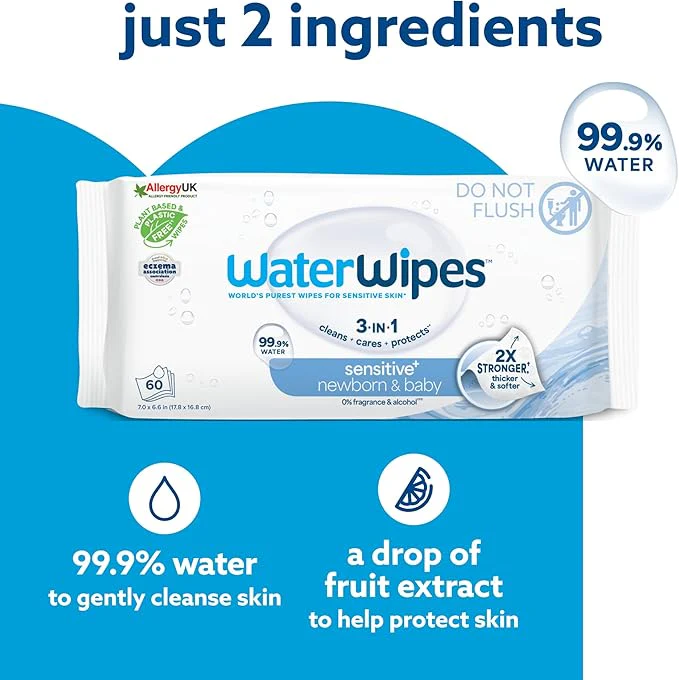 WaterWipes Biodegradable Baby Wipes 99.9% Water | Carton of 720 - Image 3